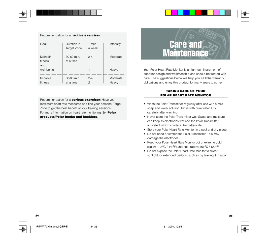 Polar FIN-90440 technical specifications Care Maintenance, Taking Care of Your Polar Heart Rate Monitor 