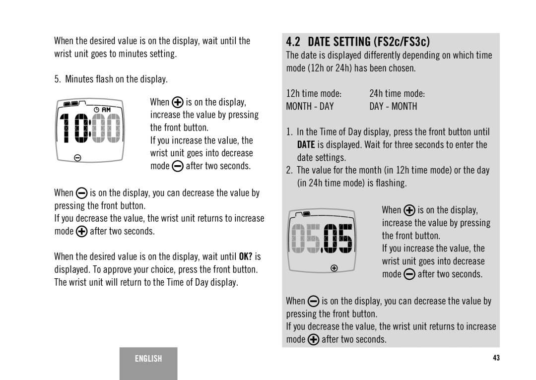 Polar FS2C user manual Date Setting FS2c/FS3c 