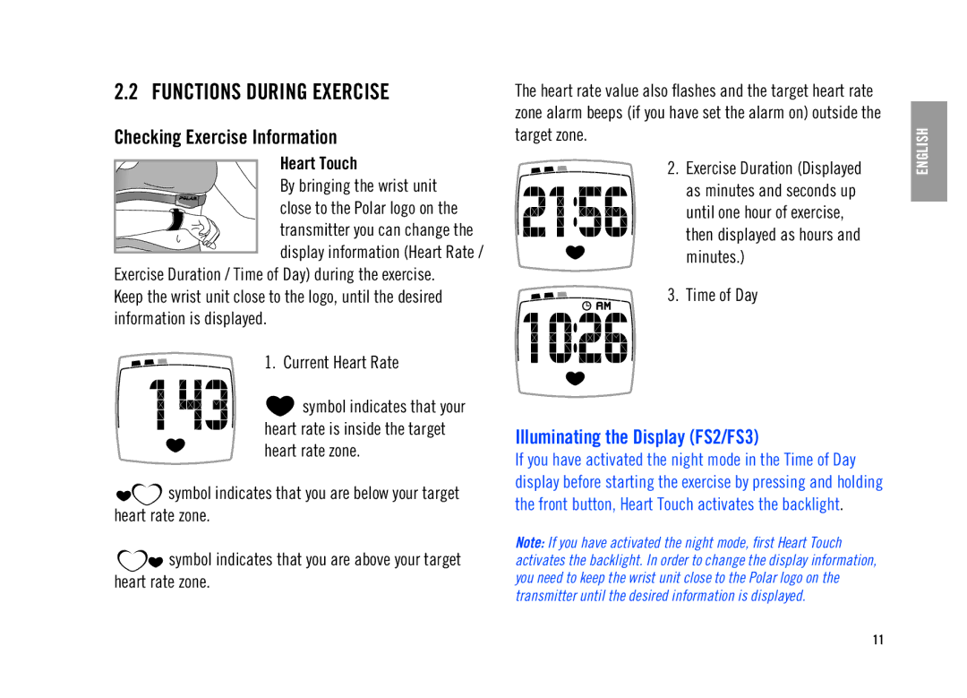 Polar FS2, FS3, FS1 user manual Functions During Exercise, Checking Exercise Information, Transmitter you can change 