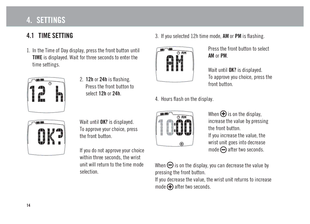 Polar FS2, FS3, FS1 user manual Settings, Time Setting 