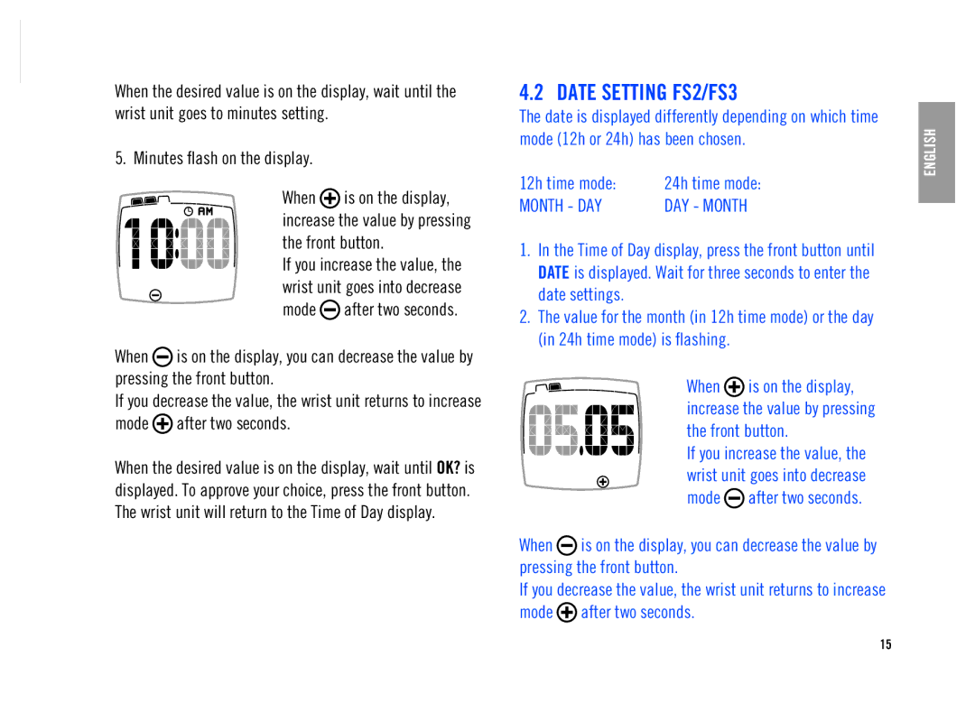 Polar FS1 user manual Date Setting FS2/FS3 