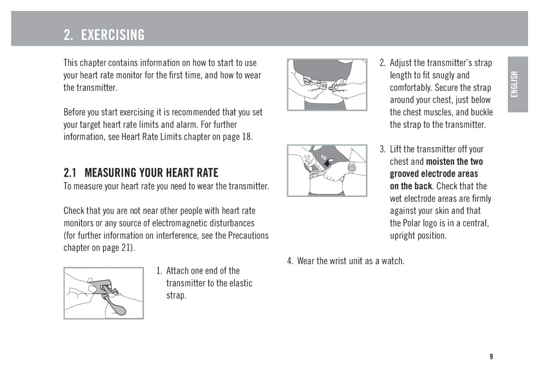 Polar FS1, FS3, FS2 user manual Exercising, Measuring Your Heart Rate 