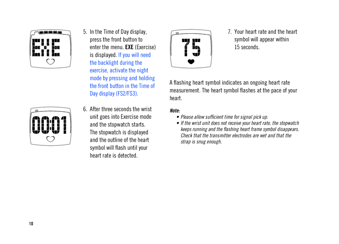 Polar FS3, FS2, FS1 user manual Please allow sufﬁcient time for signal pick up 