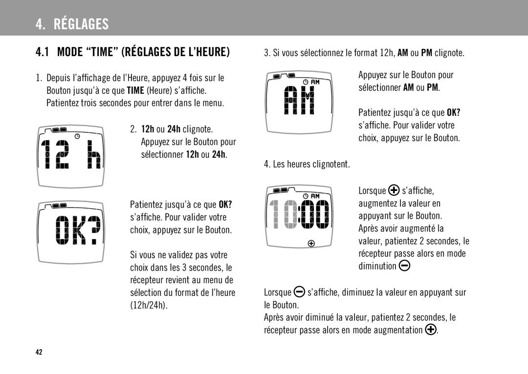 Polar FS3TM user manual Réglages, Les heures clignotent 