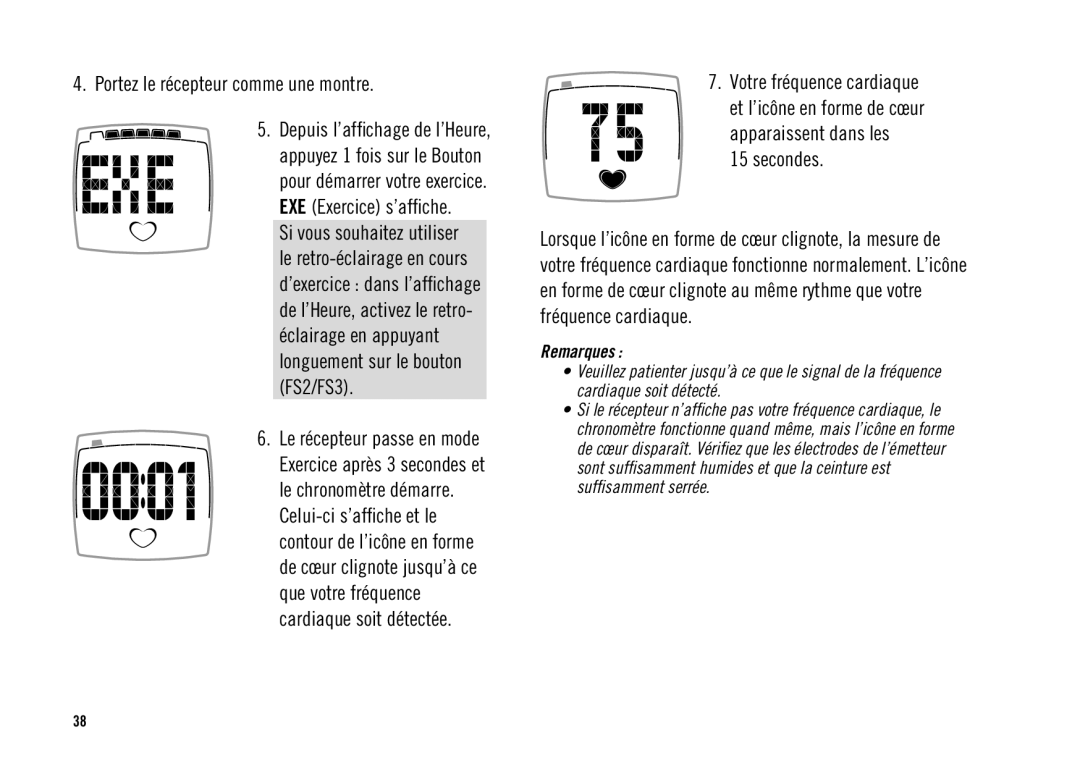 Polar FS3TM user manual Portez le récepteur comme une montre, Secondes 