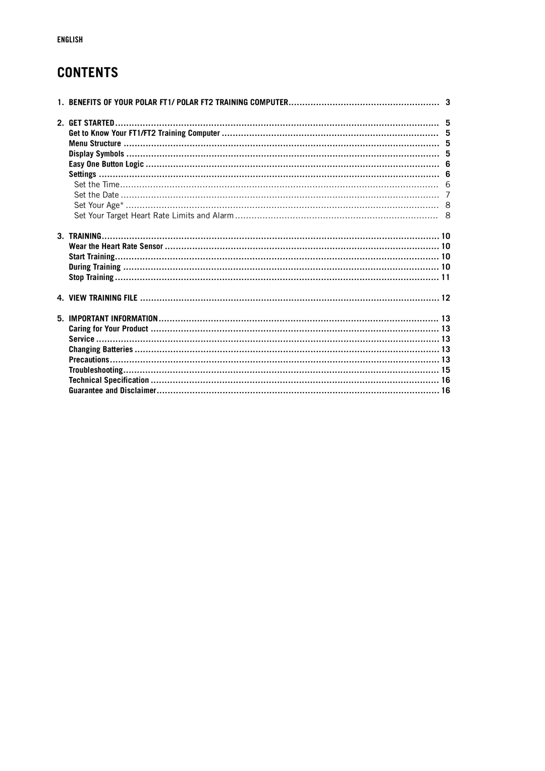 Polar FT1BLK user manual Contents 