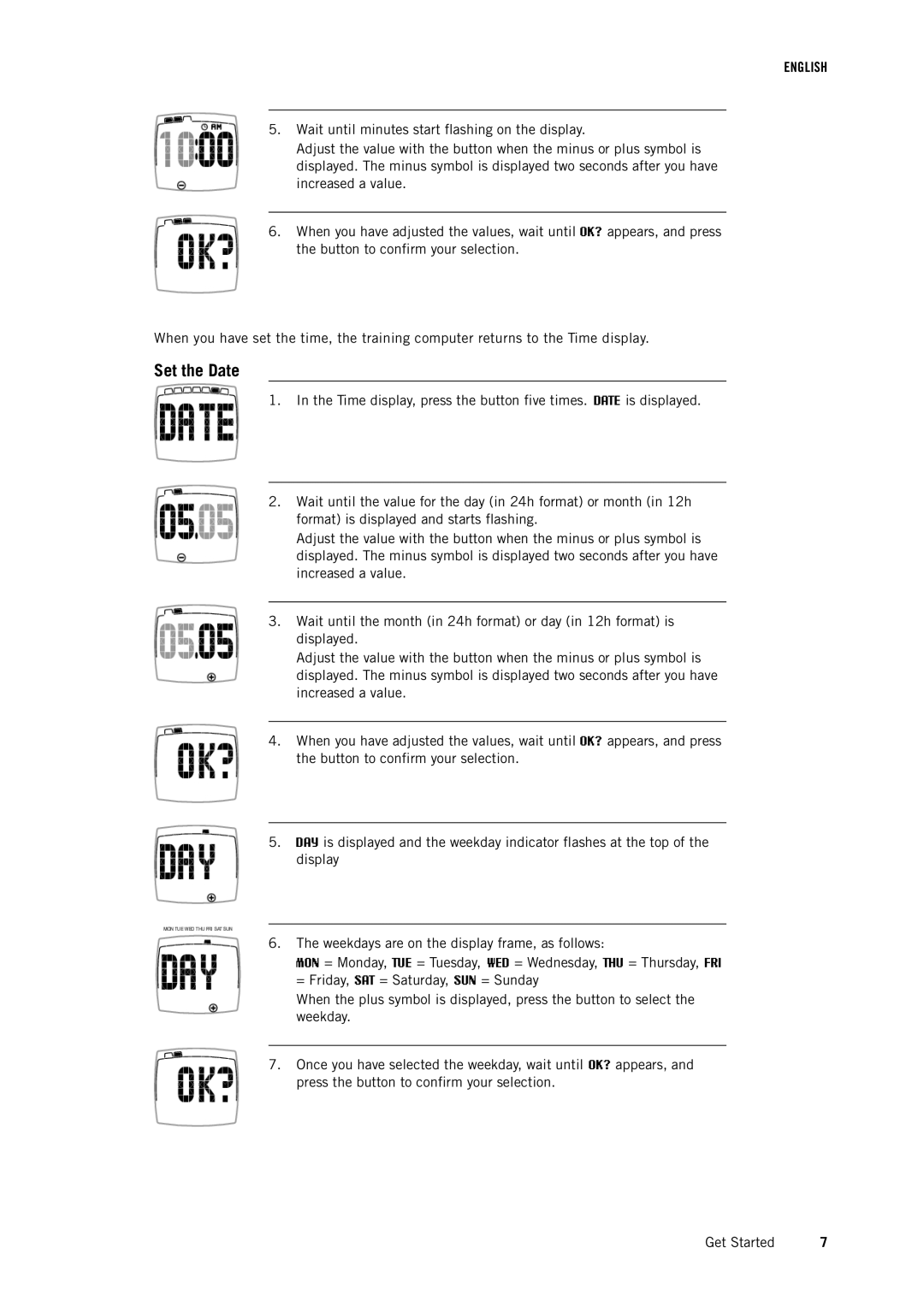 Polar FT1BLK user manual Set the Date 