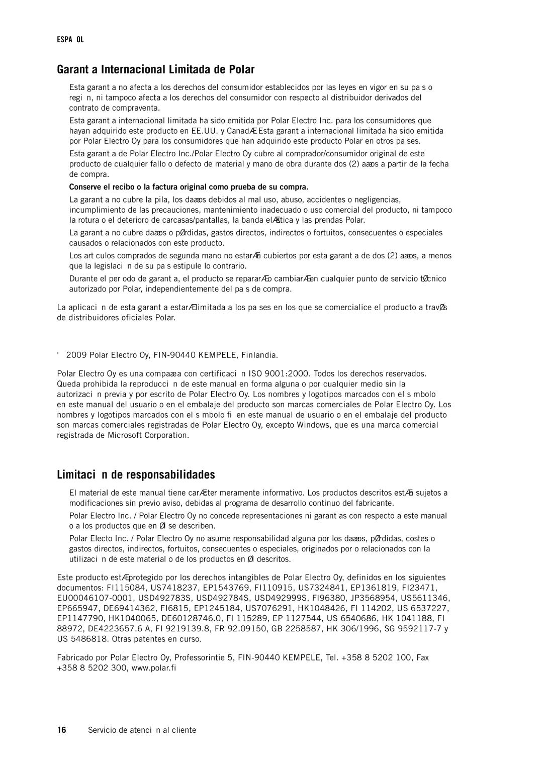 Polar FT4 manual Garantía Internacional Limitada de Polar, Limitación de responsabilidades 