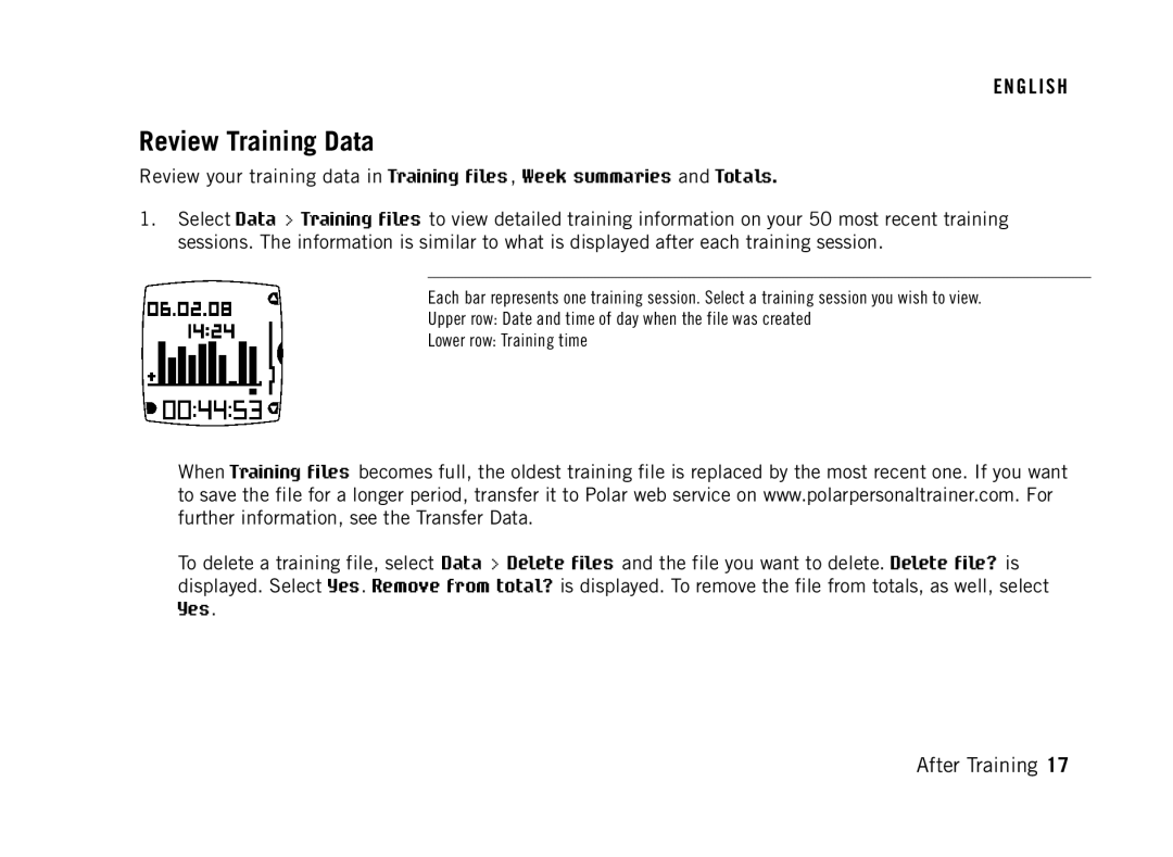 Polar FT40 user manual Review Training Data 