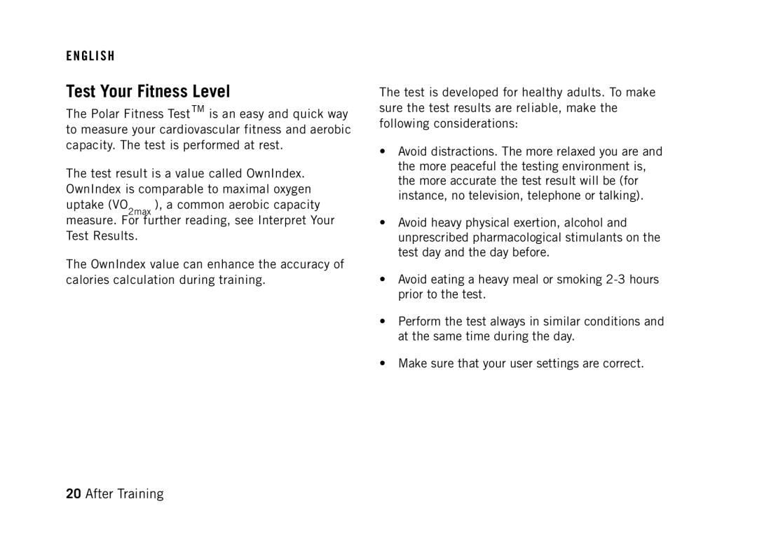 Polar FT40 user manual Test Your Fitness Level 