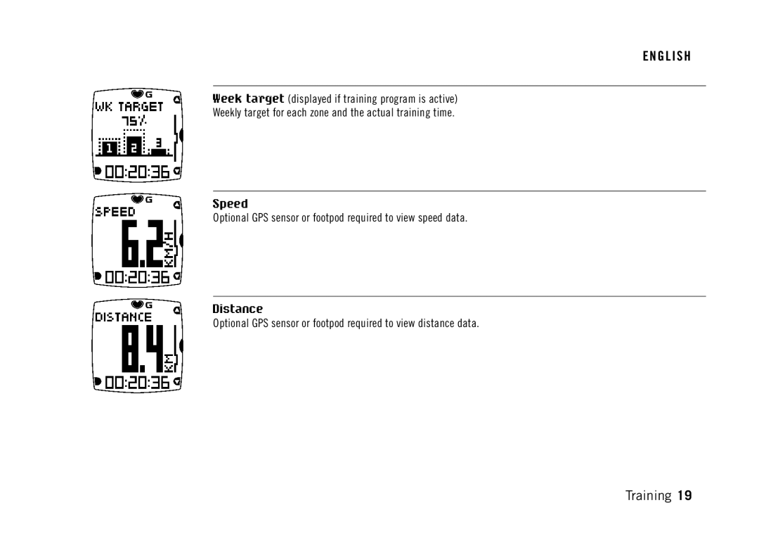 Polar FT60G1BLK user manual Speed, Distance 