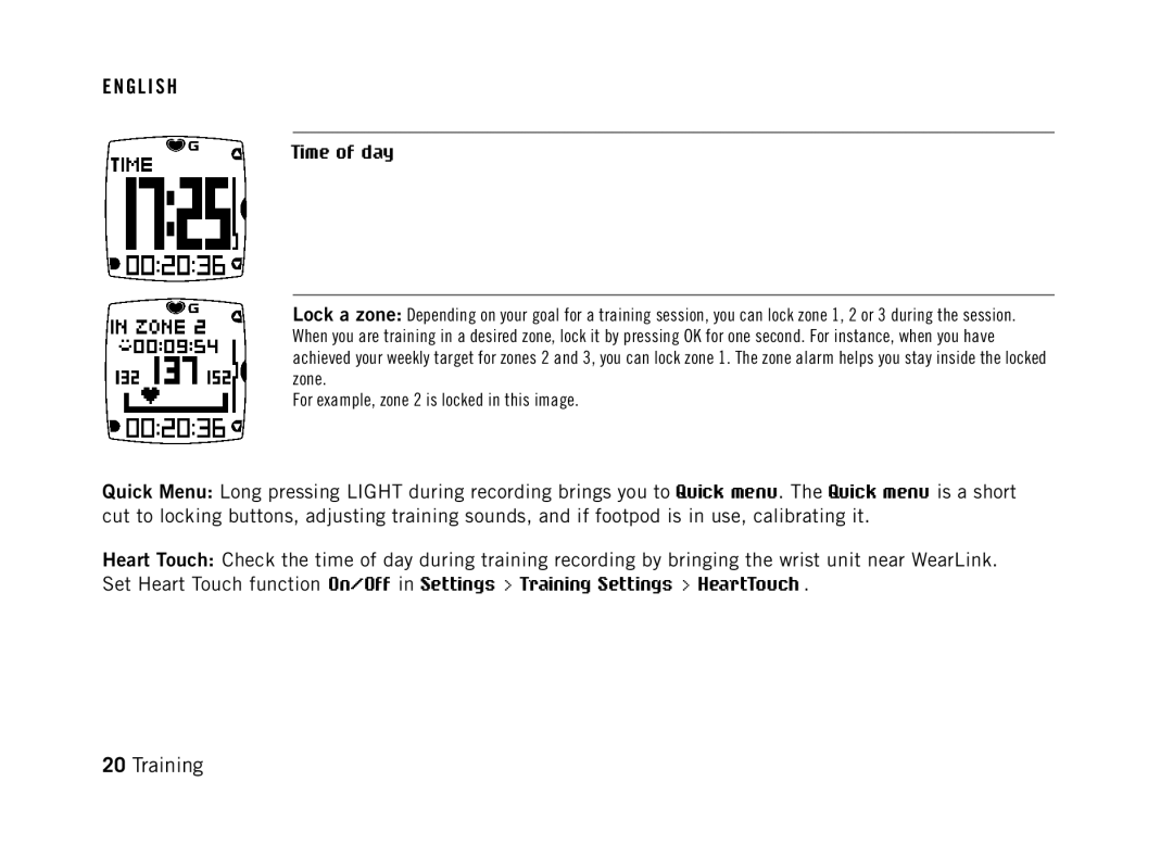 Polar FT60G1BLK user manual Time of day 