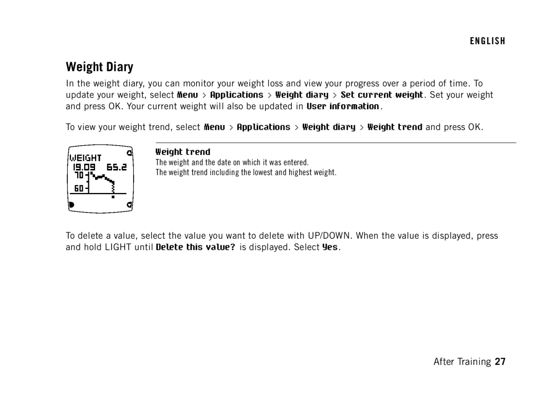 Polar FT60G1BLK user manual Weight Diary 