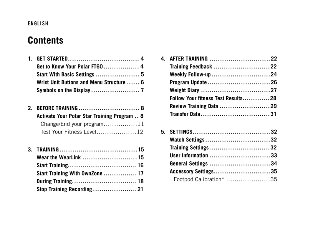 Polar FT60G1BLK user manual Contents 