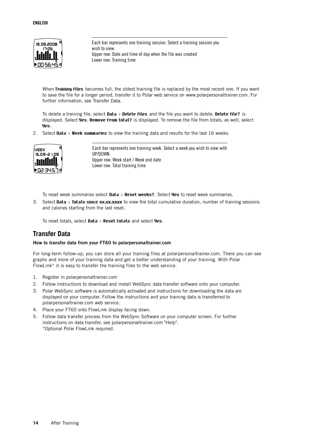 Polar FT60 user manual Transfer Data, Up/Down 