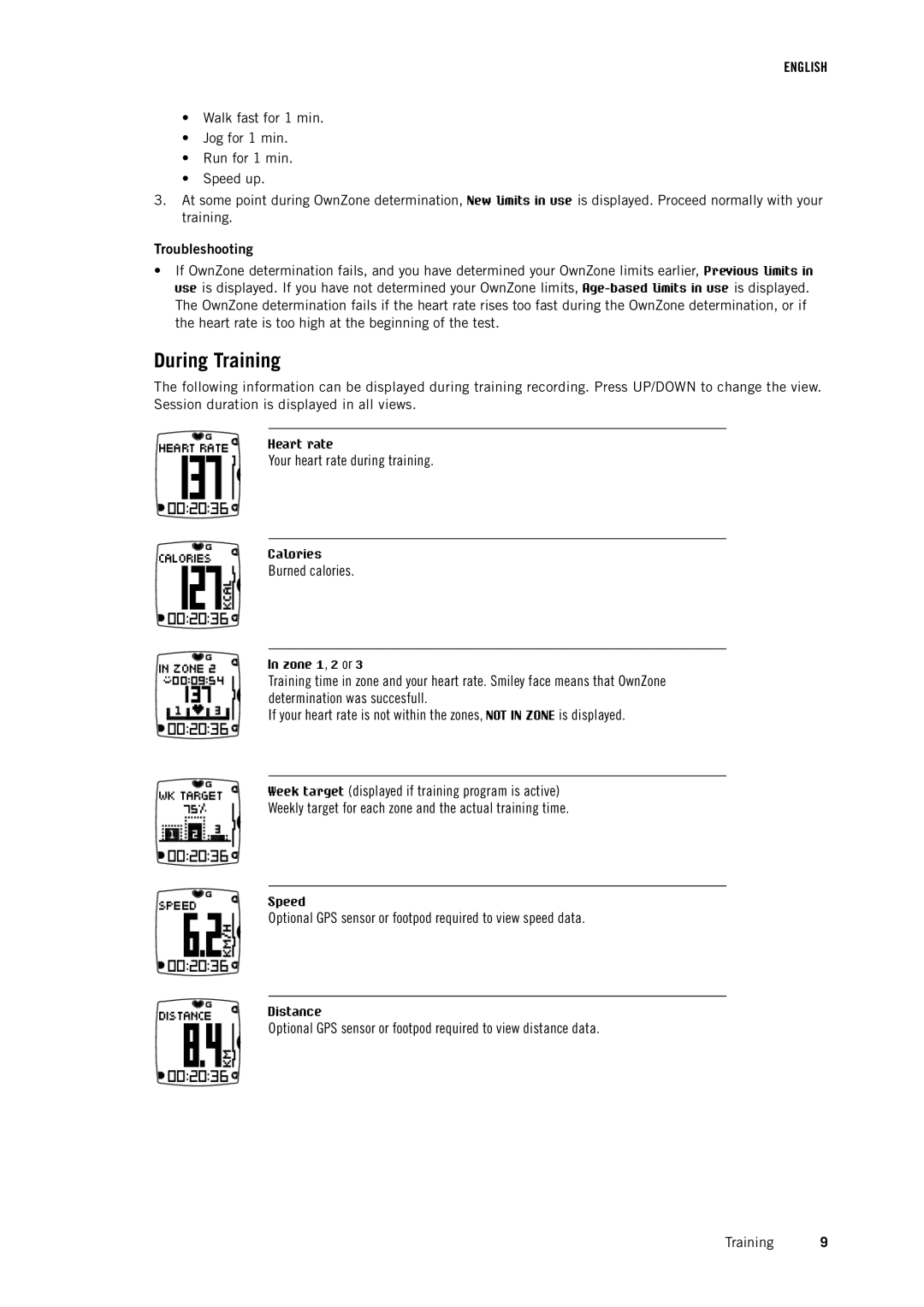 Polar FT60 user manual During Training 