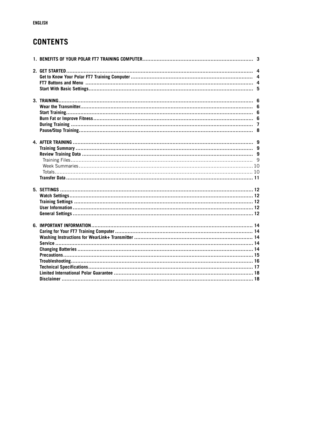 Polar FT7 user manual Contents 