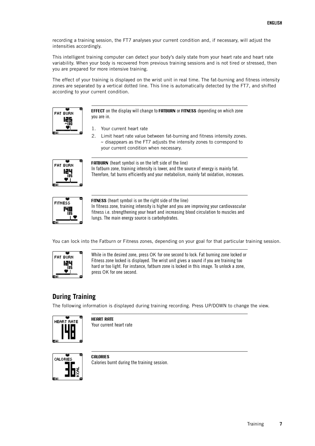 Polar FT7 user manual During Training 