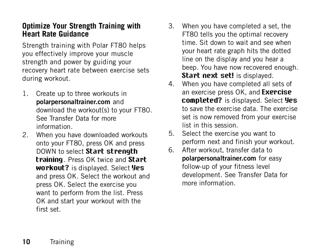 Polar FT80 manual Optimize Your Strength Training with Heart Rate Guidance 