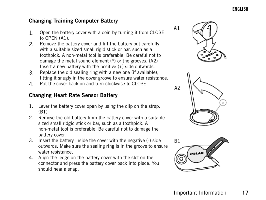 Polar FT80 manual Changing Training Computer Battery, Changing Heart Rate Sensor Battery 