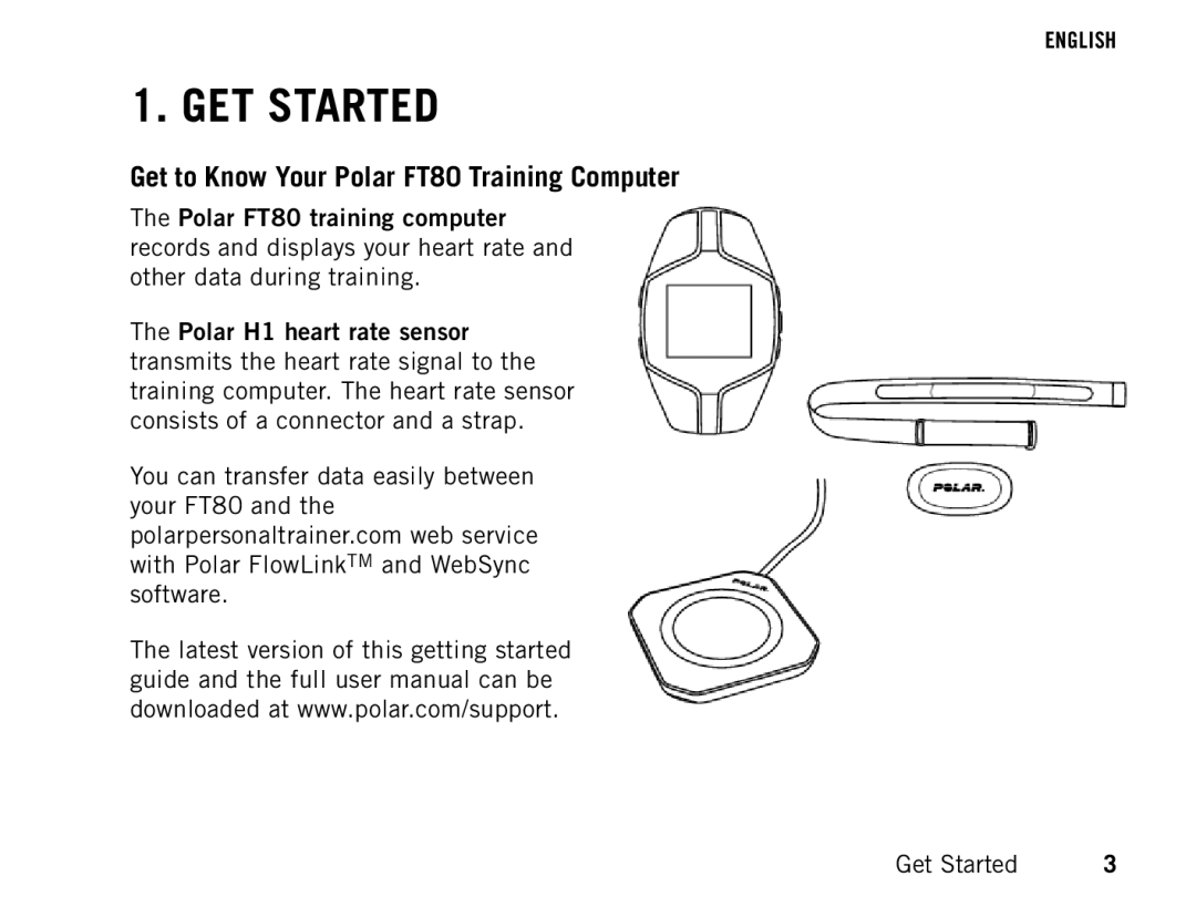 Polar manual GET Started, Get to Know Your Polar FT80 Training Computer 