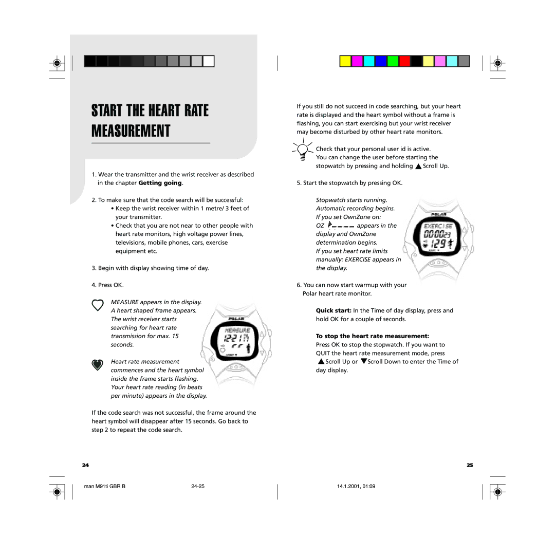 Polar GBR user manual Measurement, To stop the heart rate measurement 