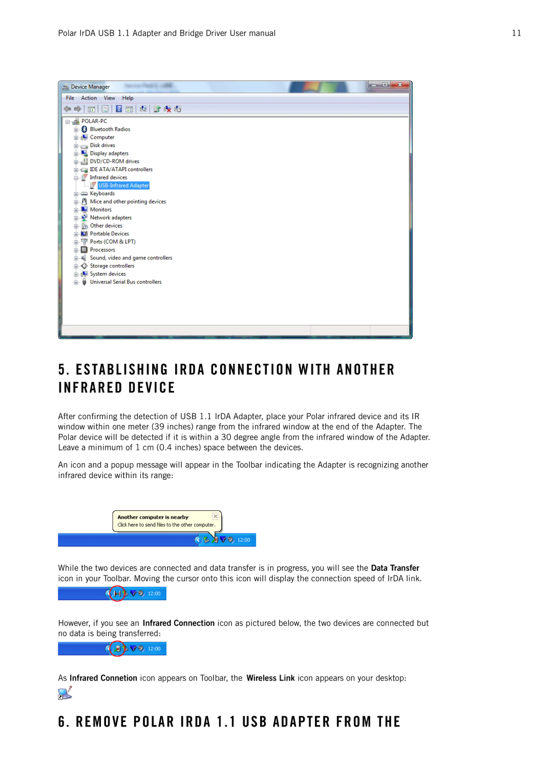 Polar IrDA USB 1.1 user manual 