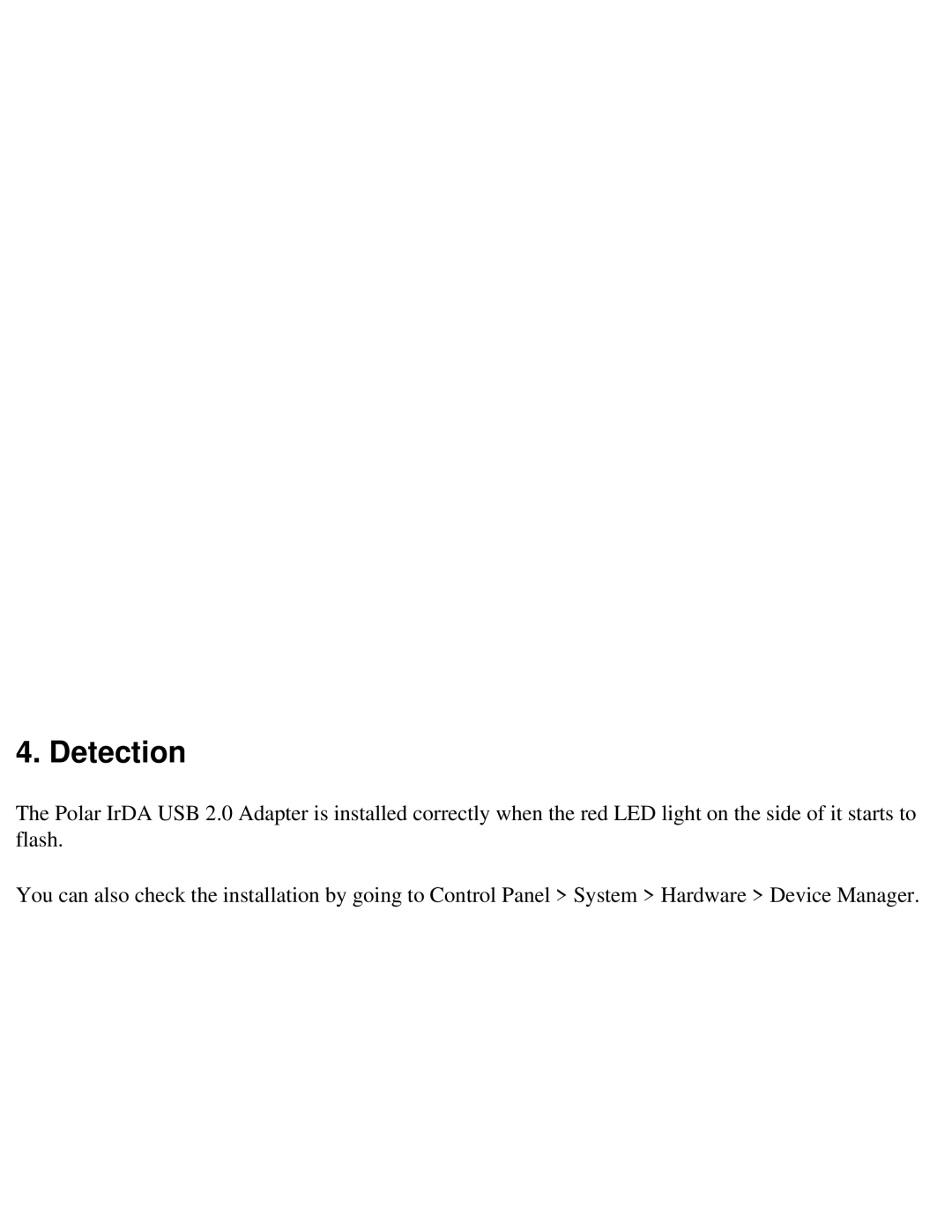 Polar IRDA USB 2.0 user manual Detection 