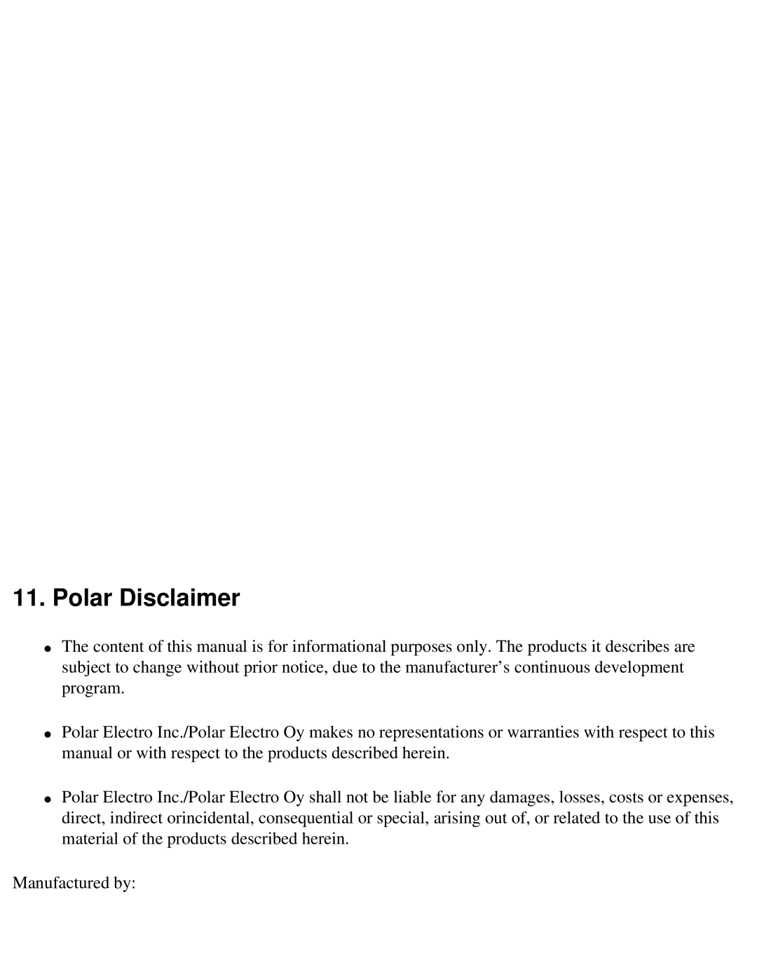 Polar IRDA USB 2.0 user manual Polar Disclaimer 