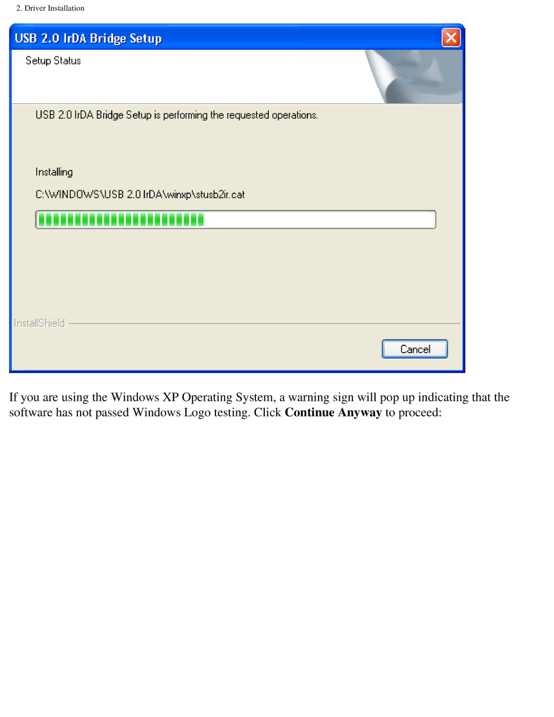 Polar IRDA USB 2.0 user manual Driver Installation 