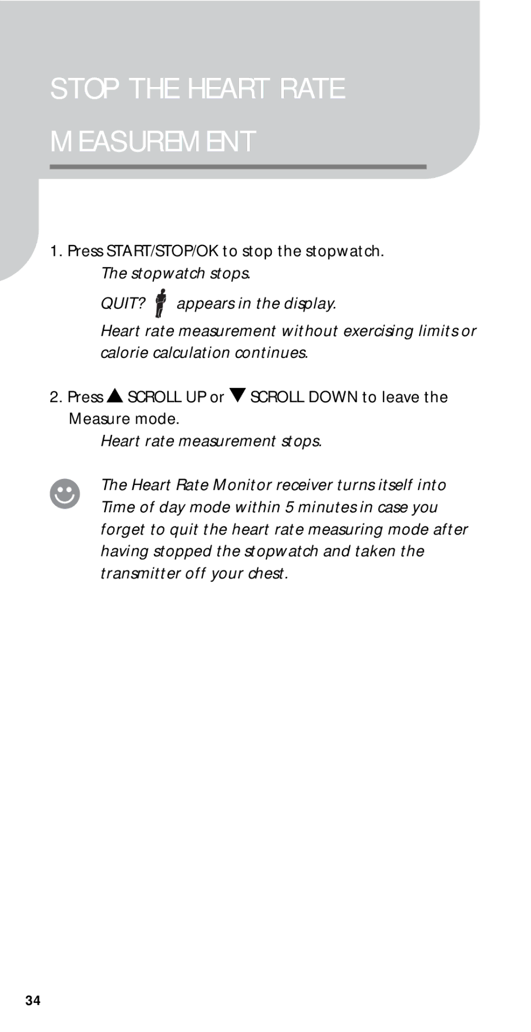 Polar M51, M21, M22, M52 user manual Stop the Heart Rate 