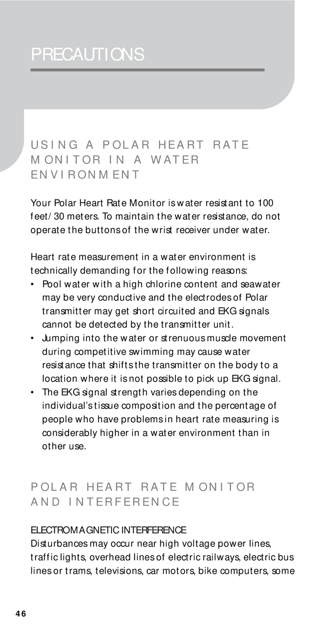 Polar M51, M21, M22, M52 user manual Precautions, V I R O N M E N T 