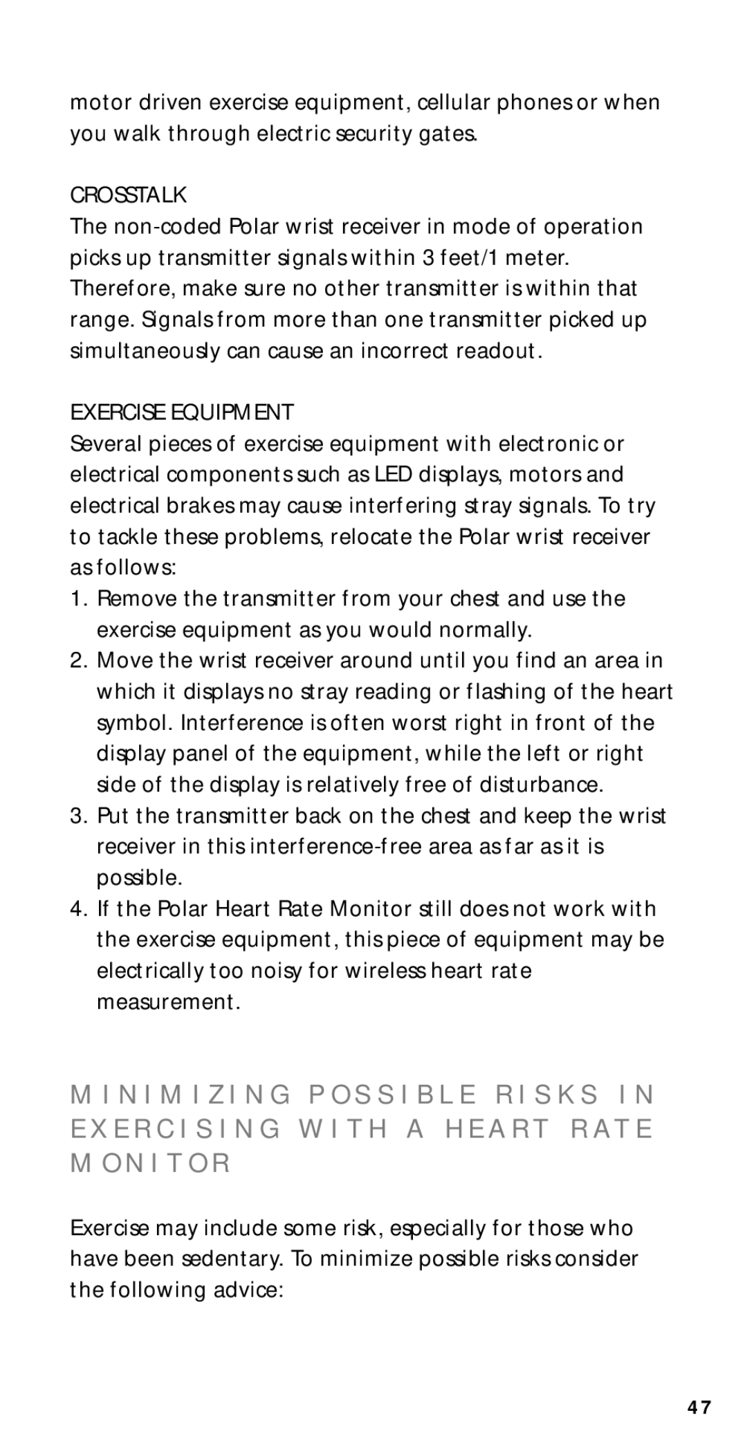 Polar M52, M21, M22, M51 user manual Crosstalk 