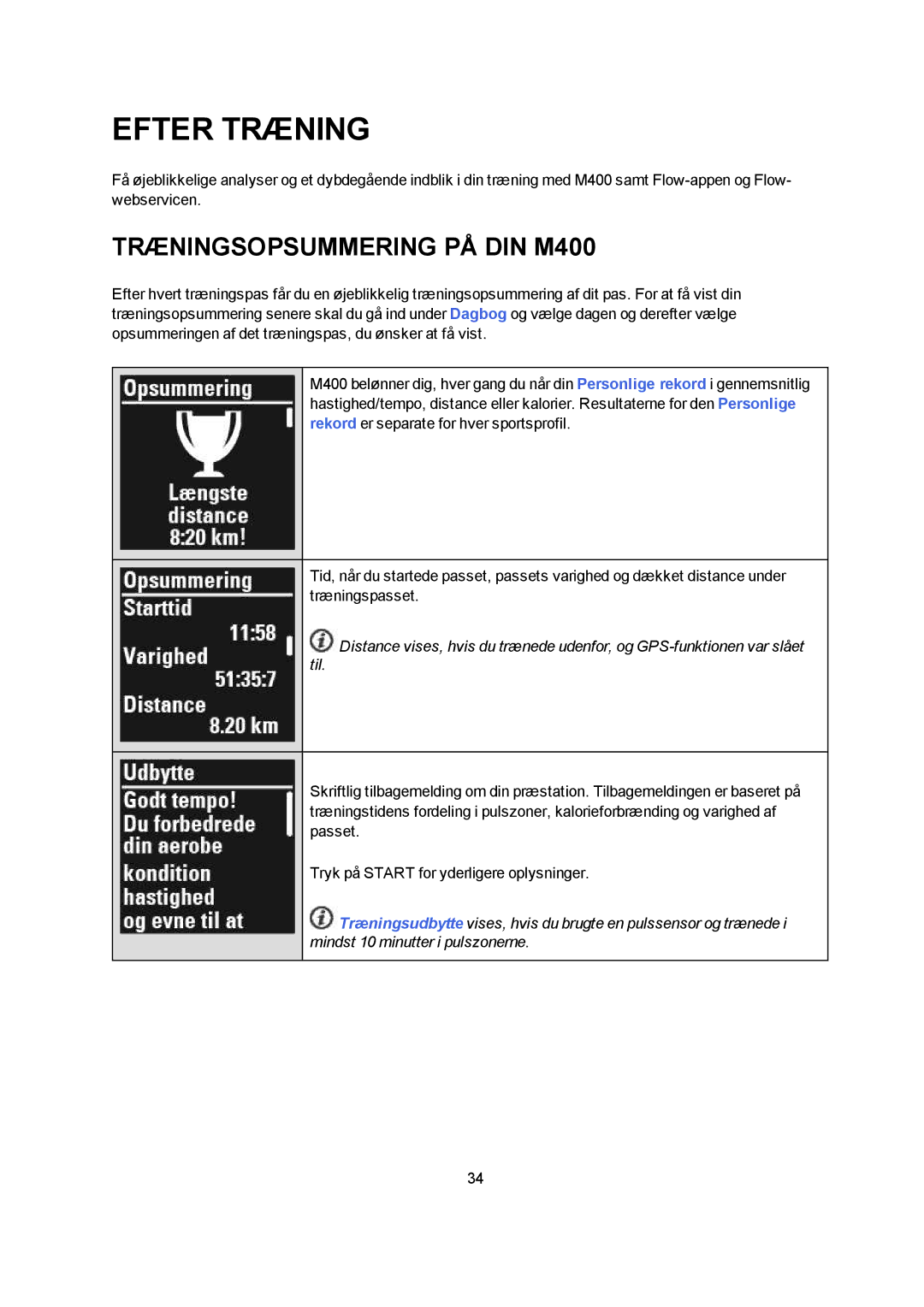 Polar manual Efter Træning, Træningsopsummering PÅ DIN M400 