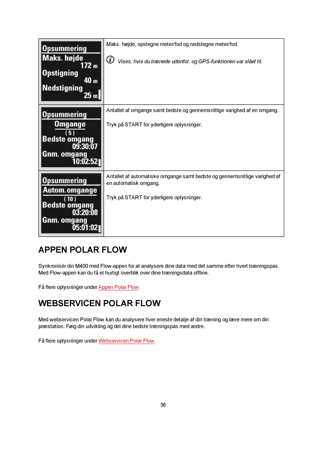 Polar M400 manual Maks. højde, opstegne meter/fod og nedstegne meter/fod 