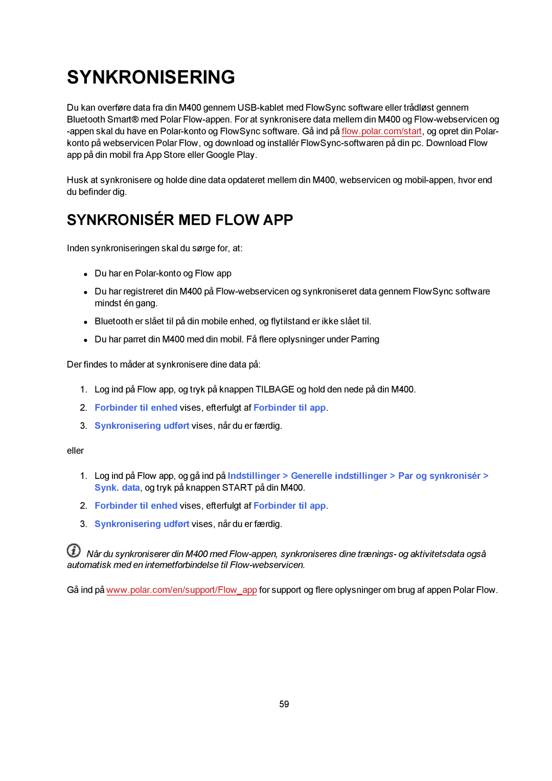Polar M400 manual Synkronisering, Synkronisér MED Flow APP 