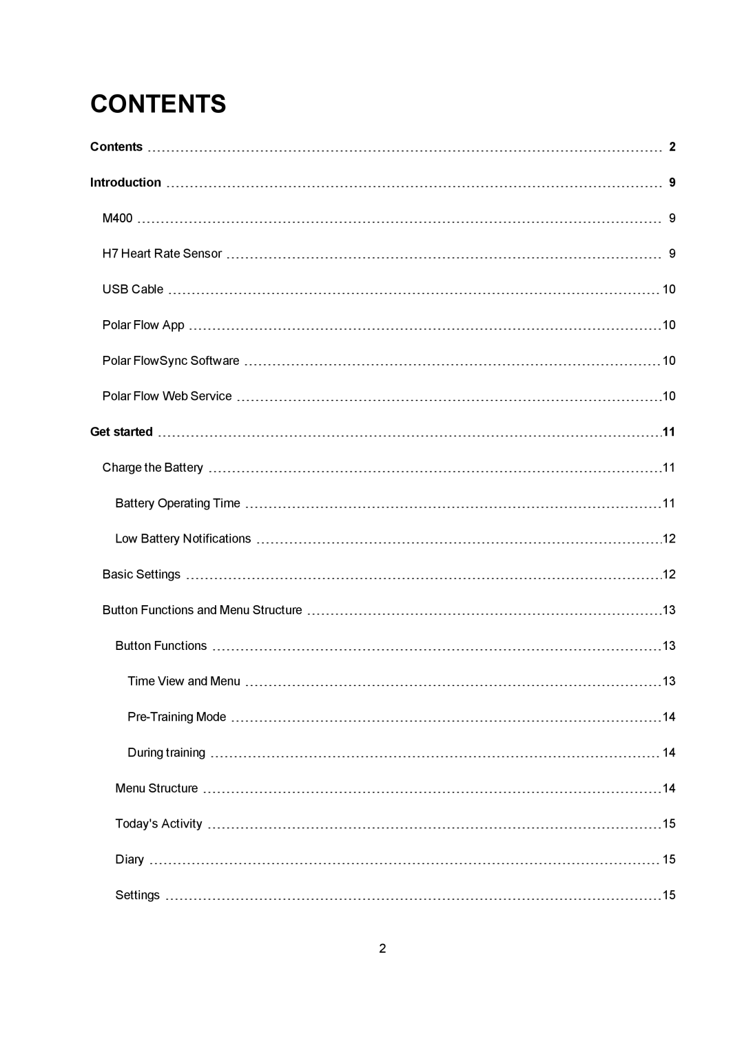 Polar M400 user manual Contents 