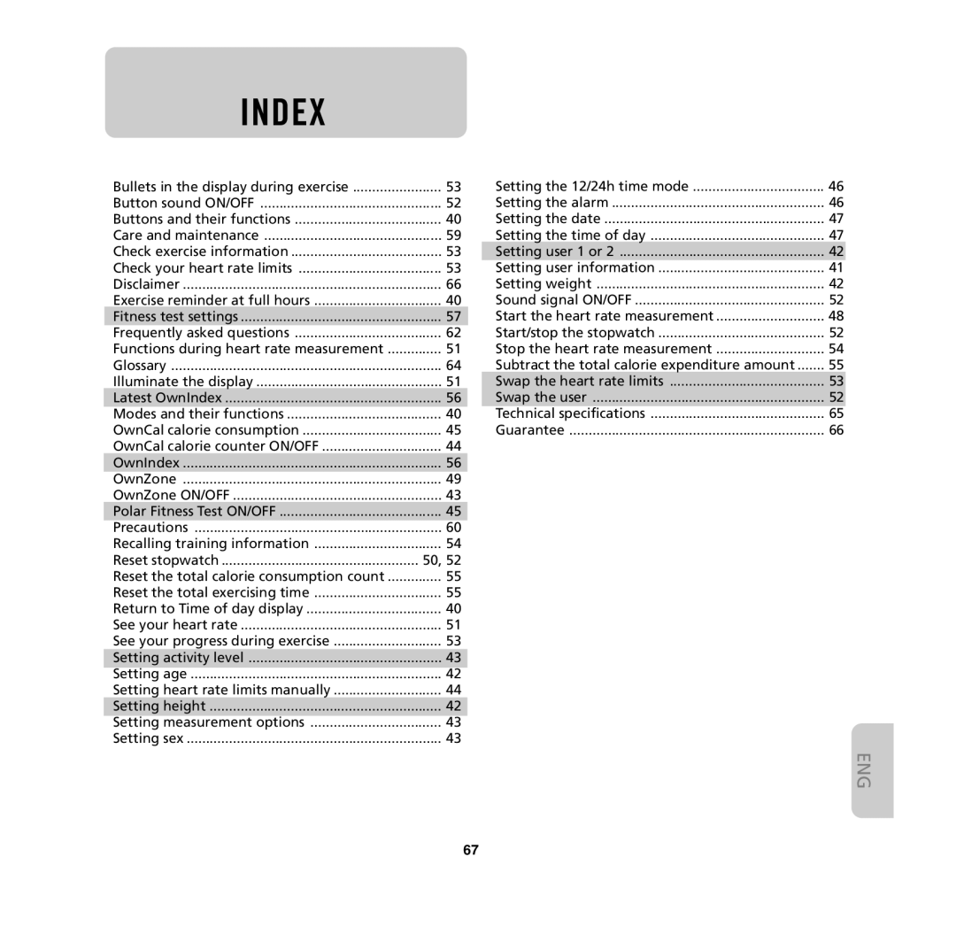 Polar M61, M62, M32, M31 user manual Index 