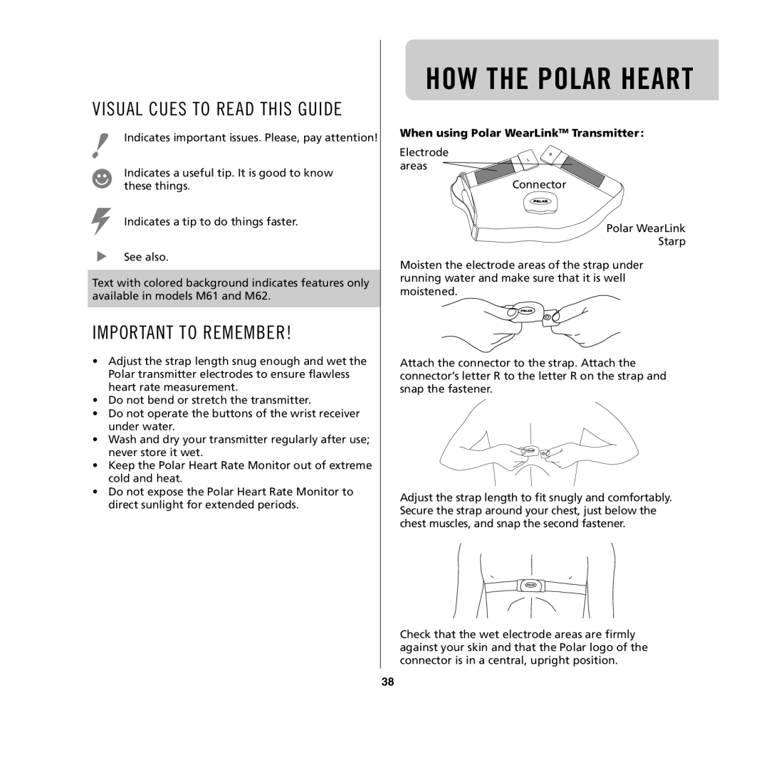 Polar M62, M61, M32, M31 Important to Remember, Visual Cues to Read this Guide, When using Polar WearLinkTM Transmitter 