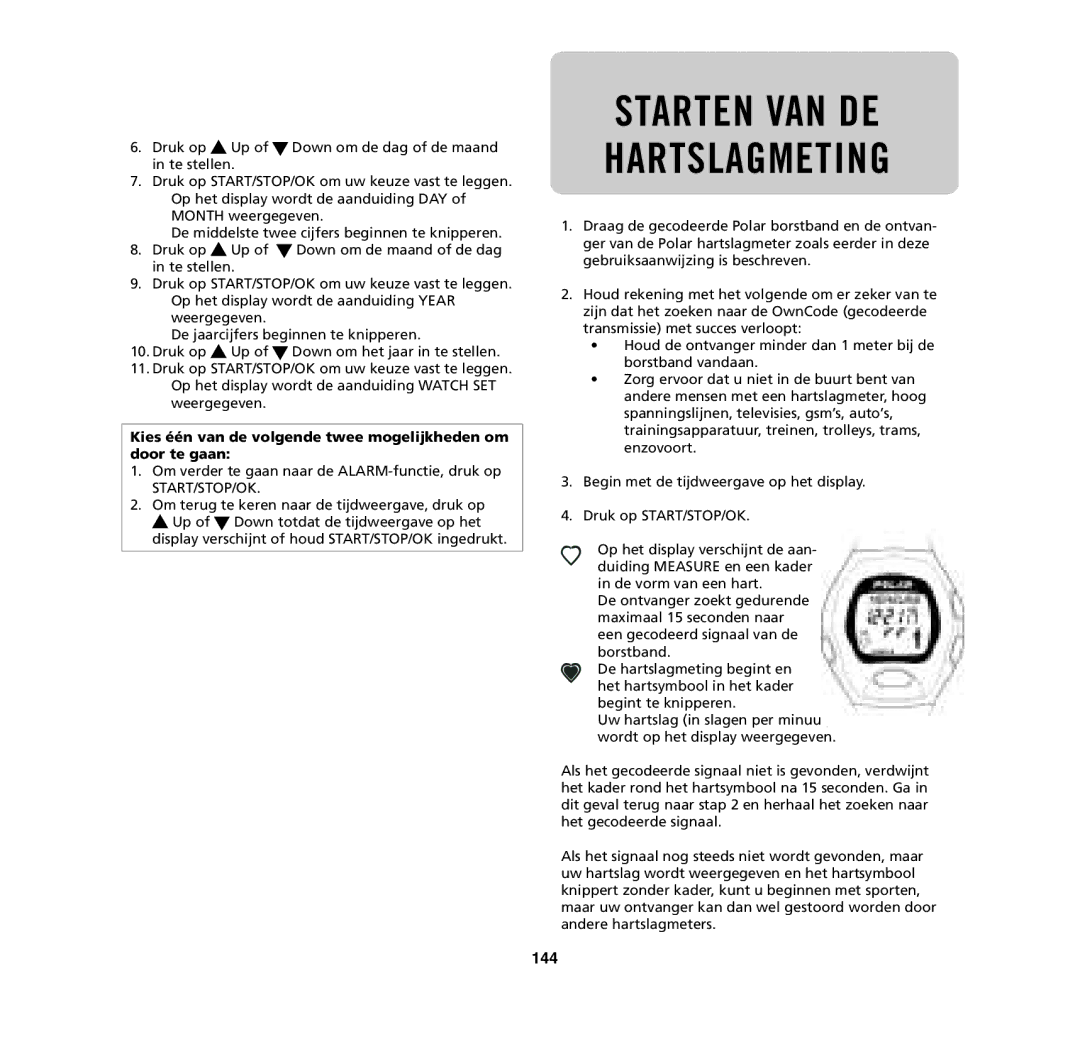 Polar M32, M62, M61, M31 user manual Starten VAN DE Hartslagmeting, 144 