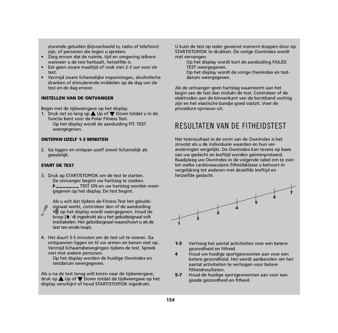 Polar M62, M61 Resultaten VAN DE Fitheidstest, 154, Instellen VAN DE Ontvanger, Ontspan Uzelf 1-3 Minuten, Start DE Test 