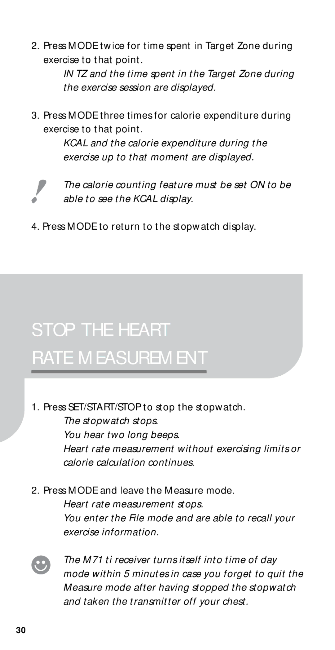 Polar M71ti user manual Stop the Heart Rate Measurement 