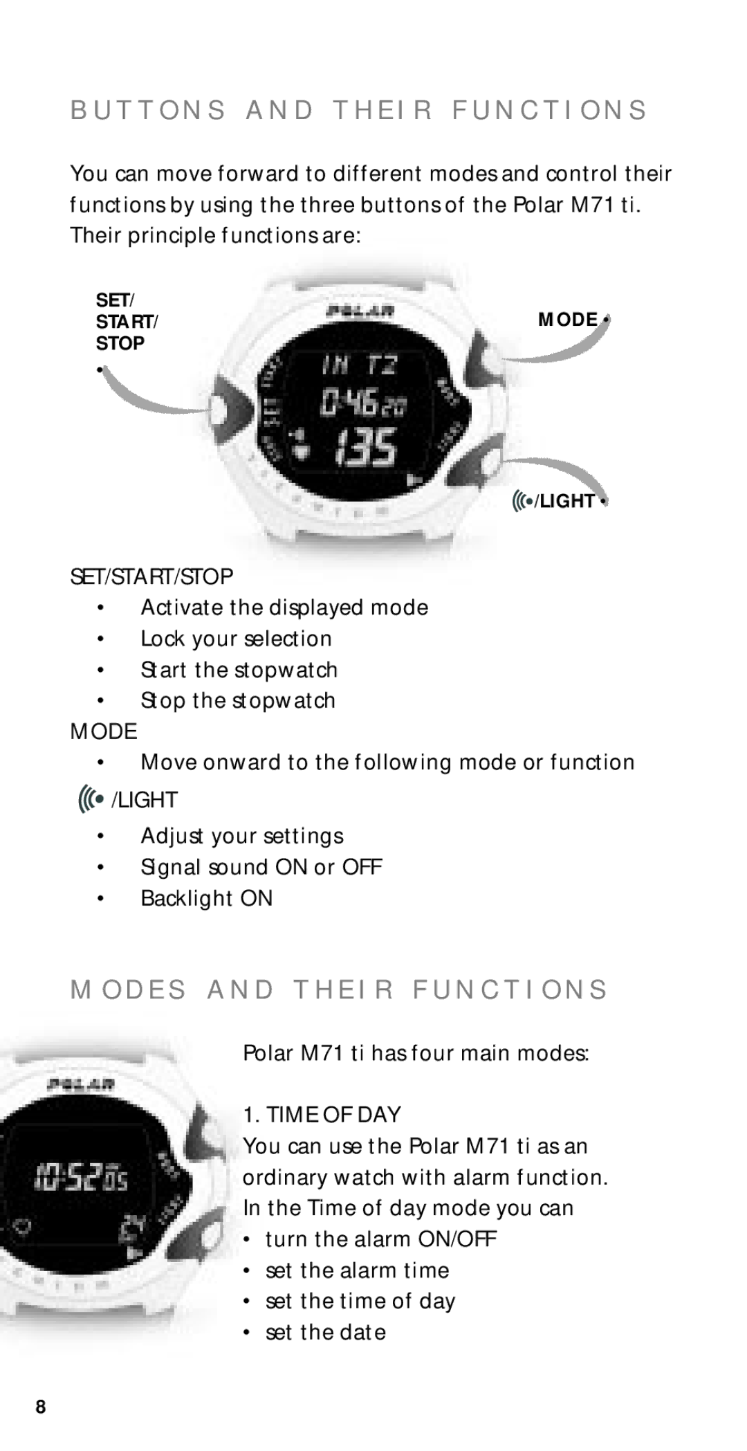 Polar M71ti user manual D E S a N D T H E I R F U N C T I O N S 