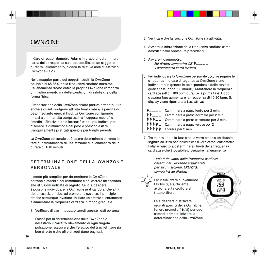 Polar M91 manual Ownzone, Sul display comparirà OZ Il cronometro verrà avviato 