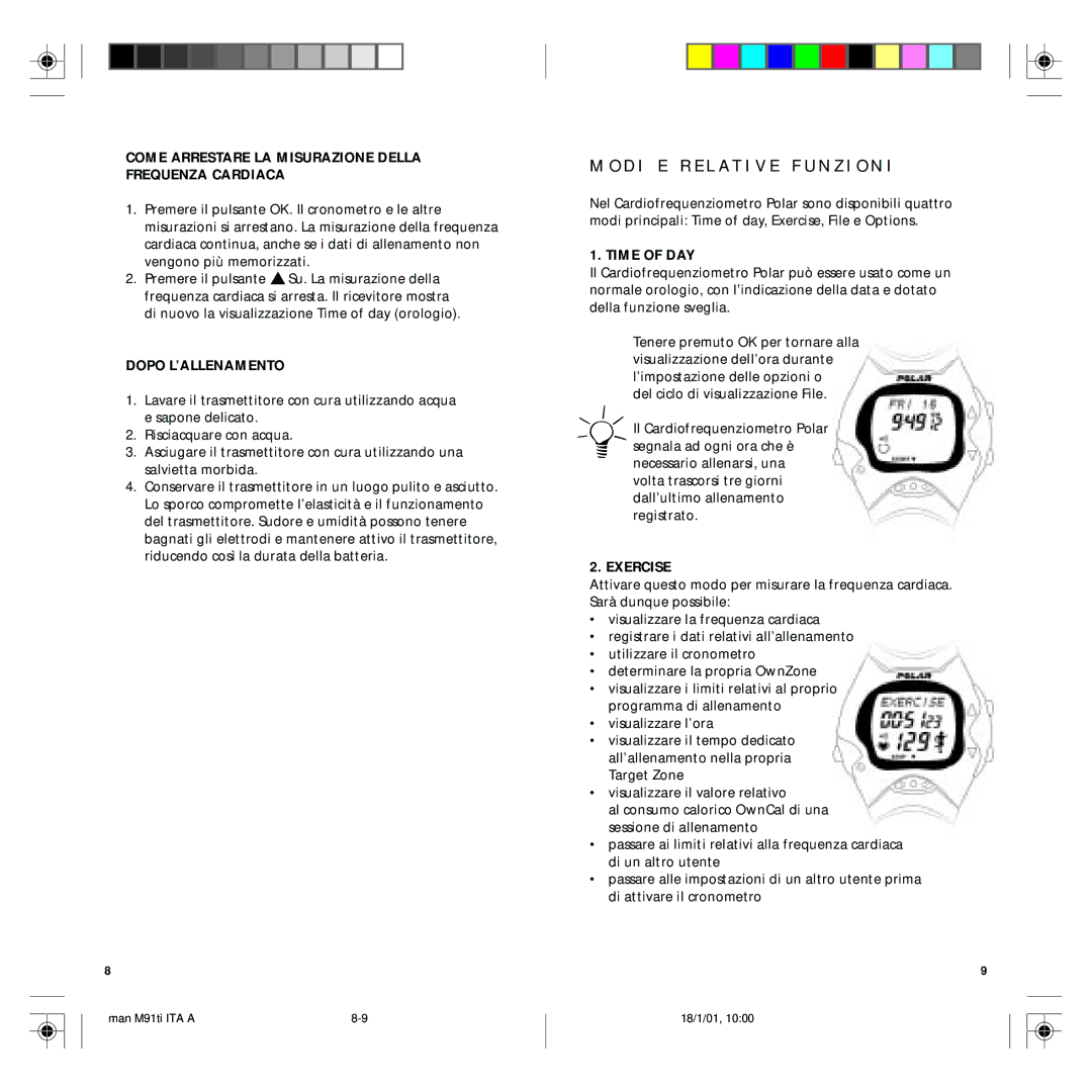 Polar M91 D I E R E L a T I V E F U N Z I O N, Come Arrestare LA Misurazione Della Frequenza Cardiaca, Dopo L’ALLENAMENTO 