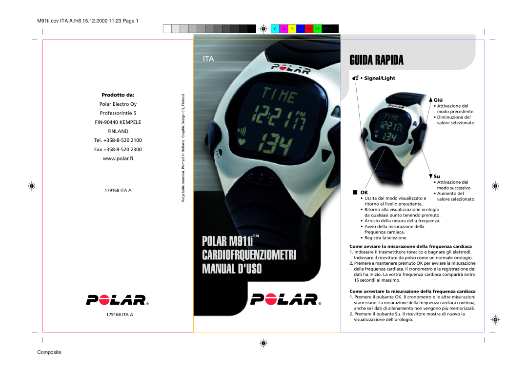 Polar manual Guida Rapida, POLAR M91ti, Manual Duso, Cardiofrquenziometri, M91ti cov ITA A.fh8 15.12.2000 1123 Page 