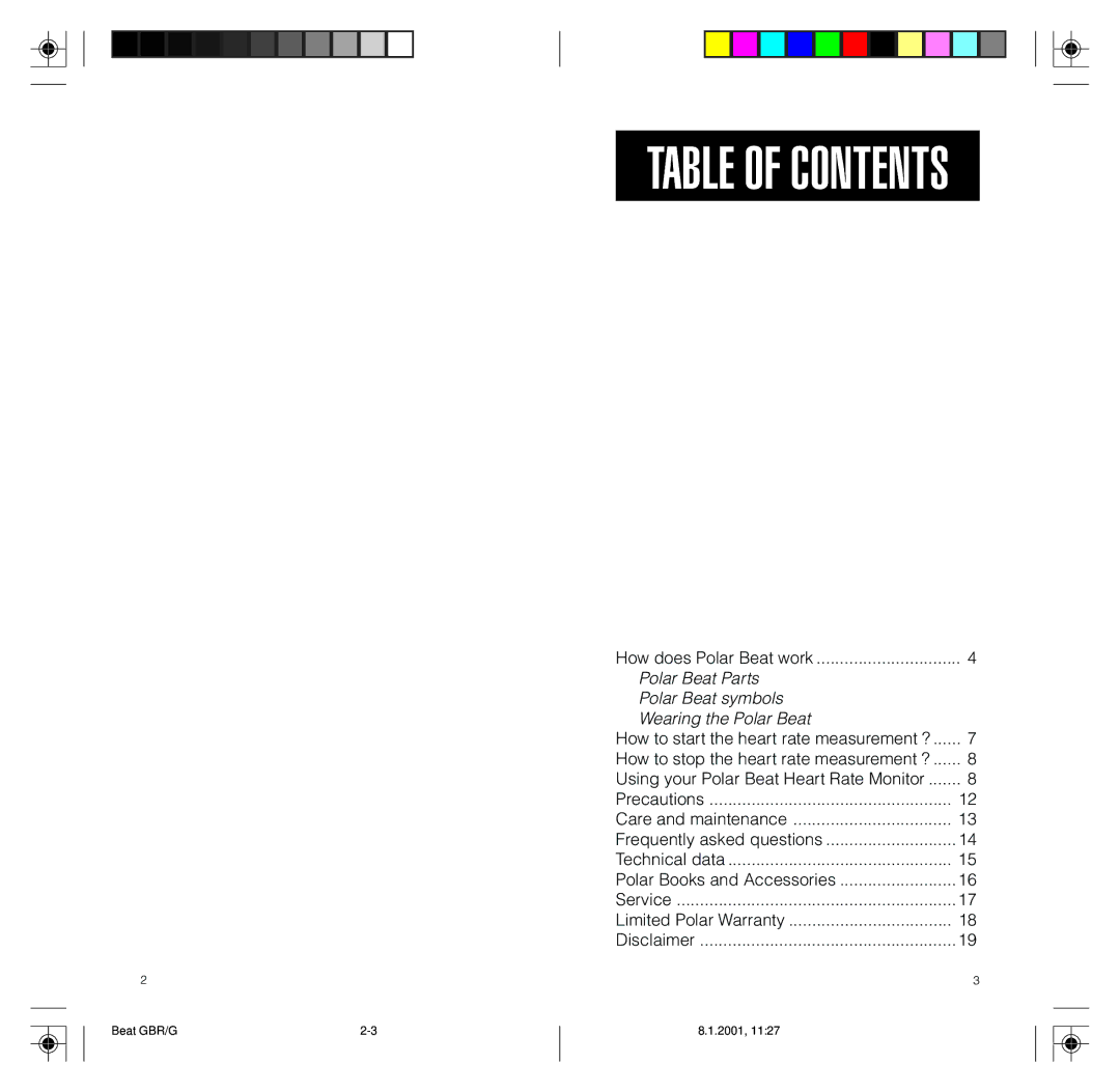 Polar None warranty Table of Contents 