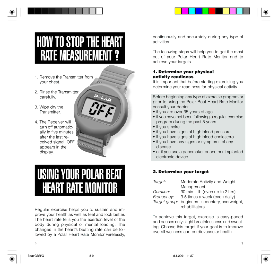 Polar None warranty Determine your physical activity readiness, Determine your target 