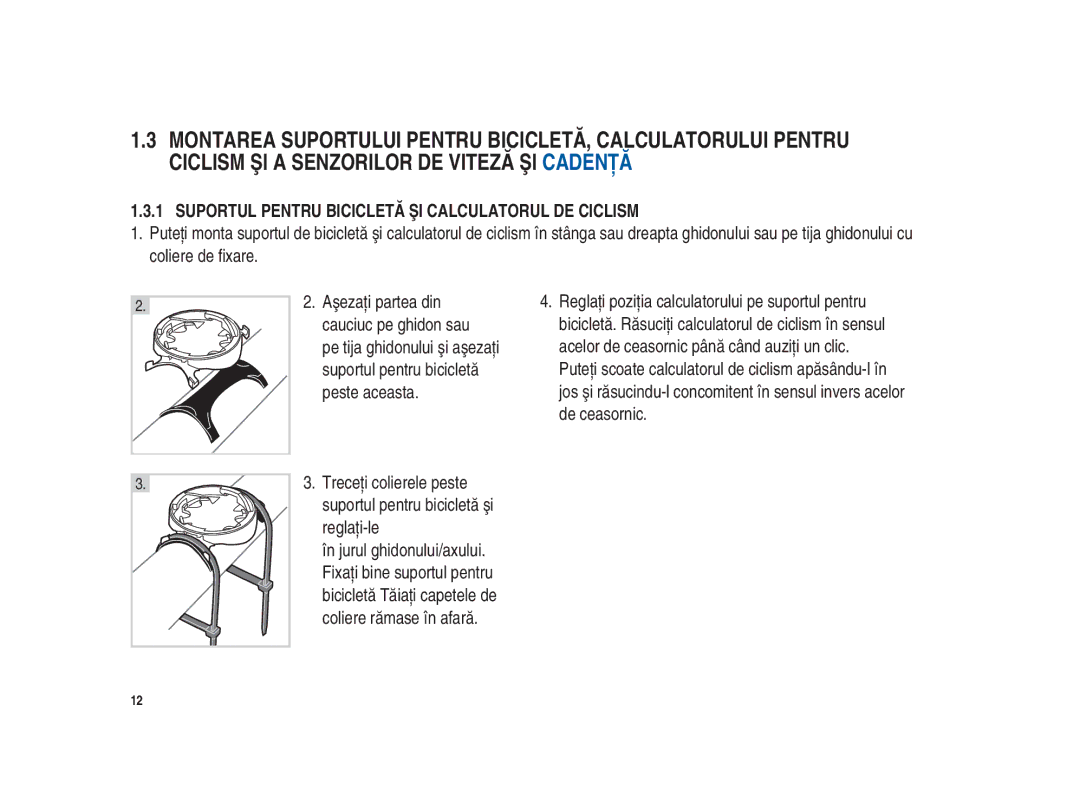 Polar Polar CS200cad user manual Suportul Pentru Bicicletă ŞI Calculatorul DE Ciclism 