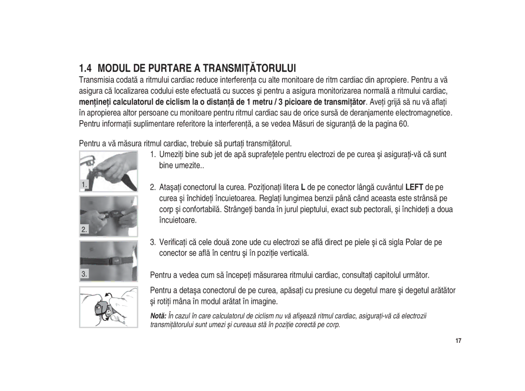 Polar Polar CS200cad user manual Modul DE Purtare a Transmiţătorului 